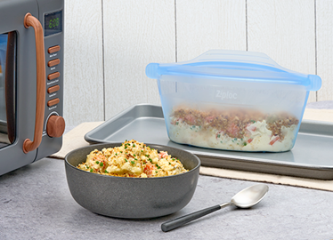 Cauliflower Au Gratin topped with a golden panko crumb  served in a Ziploc® Endurables™ Container.