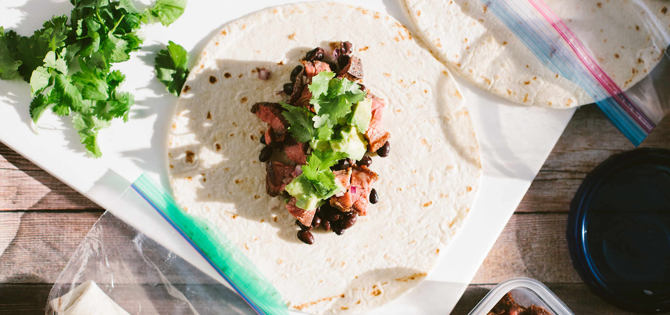 Steak and Black Bean Burritos with Red Onion and Avocado