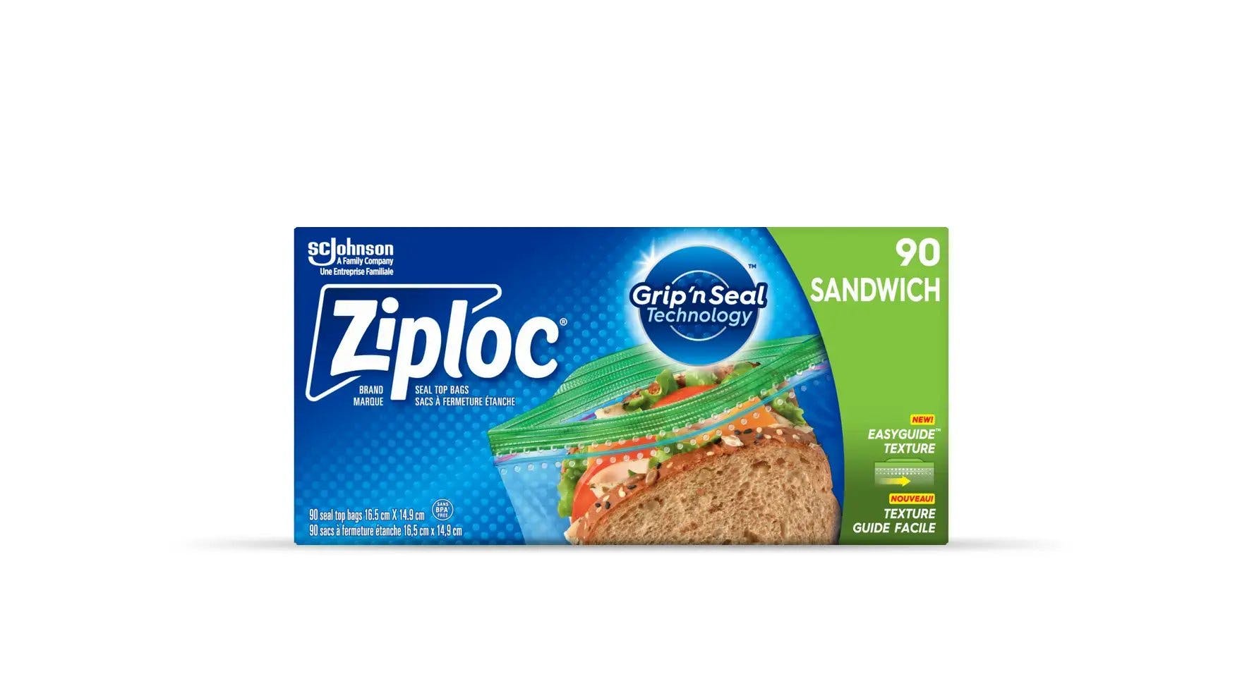 Front of Ziploc sandwich bags box.
