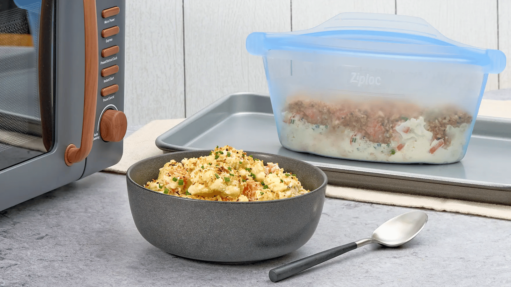 Cauliflower Au Gratin topped with a golden panko crumb served in a Ziploc® Endurables™ Container.