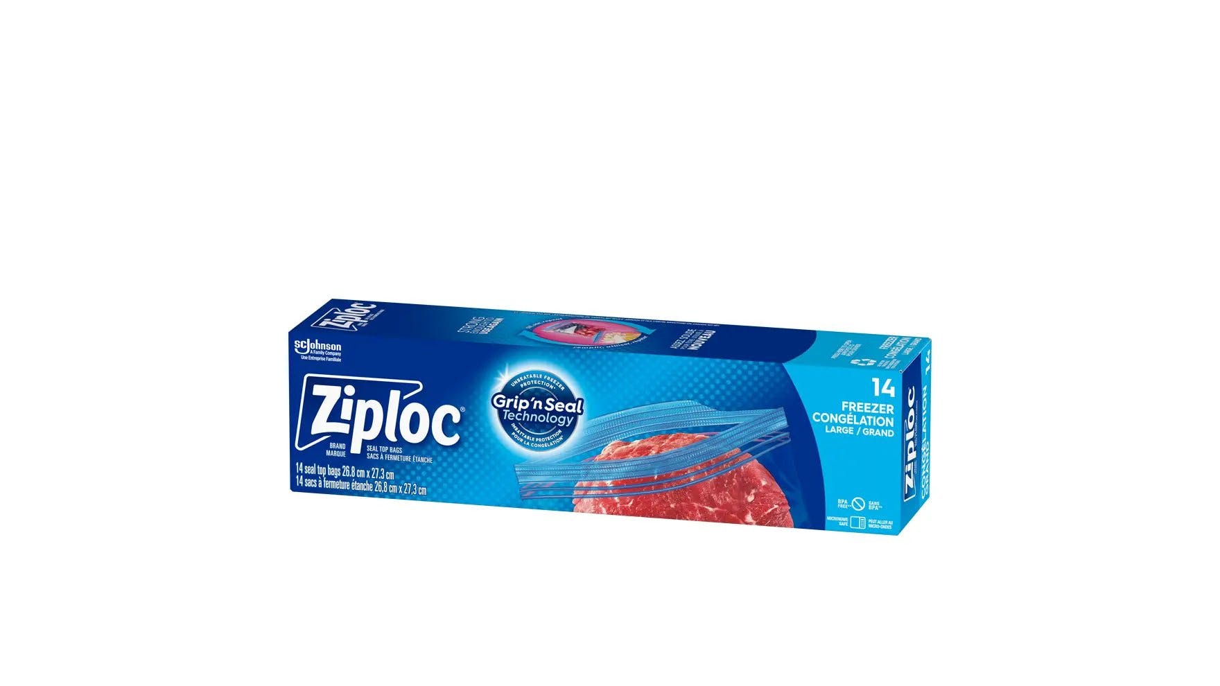 Angle of Ziploc large gallon freezer bags box