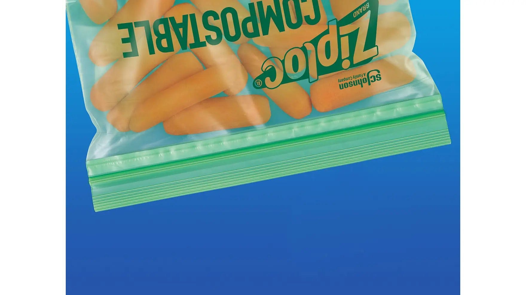 Carrots inside a Ziploc® brand compostable sandwich bag
