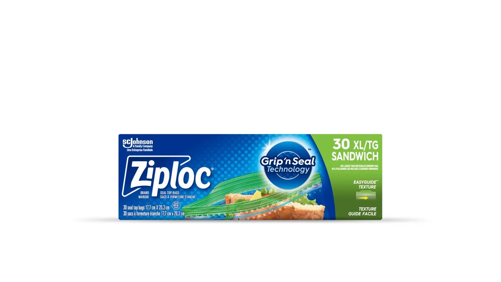 Front of Ziploc XL sandwich bag box