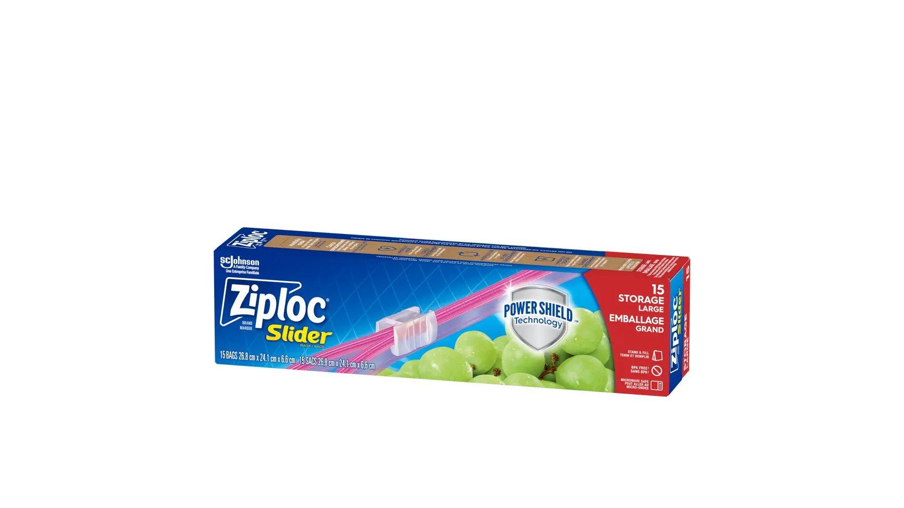 Angle of Ziploc large gallon slider storage bags box