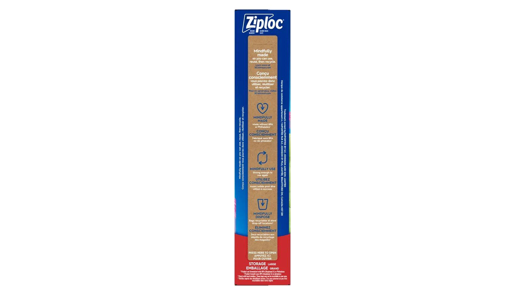 Top of Ziploc large gallon slider storage bags box